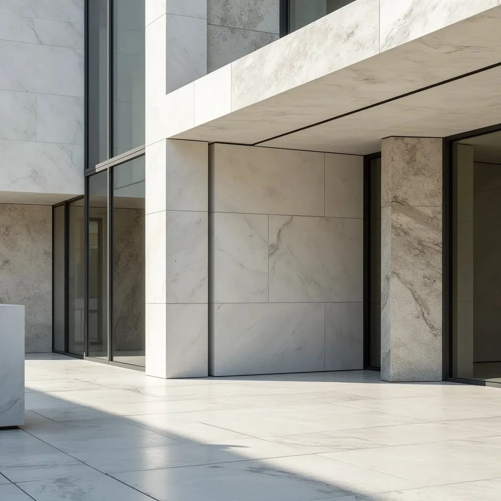 Modern stone and glass building facade